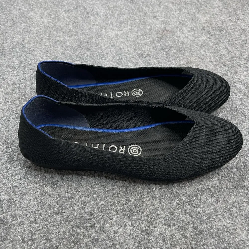 Rothys The Loafer Black Knit Flats Shoes Womens Size 7 Royal Blue Trim - Picture 3 of 7